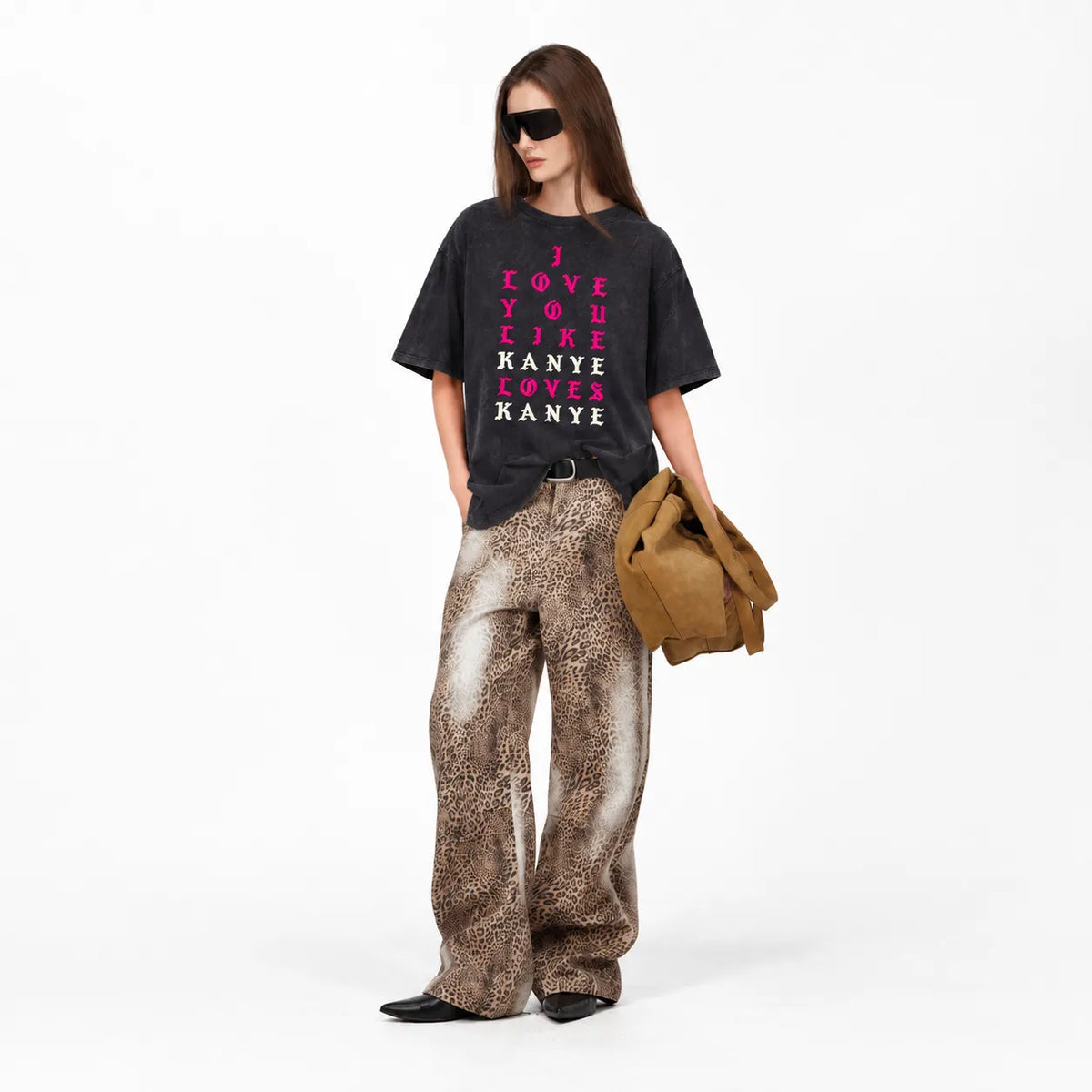 LAWLESSROW KANYE LOVES KANYE Portrait Black Vintage Acid Wash Tee