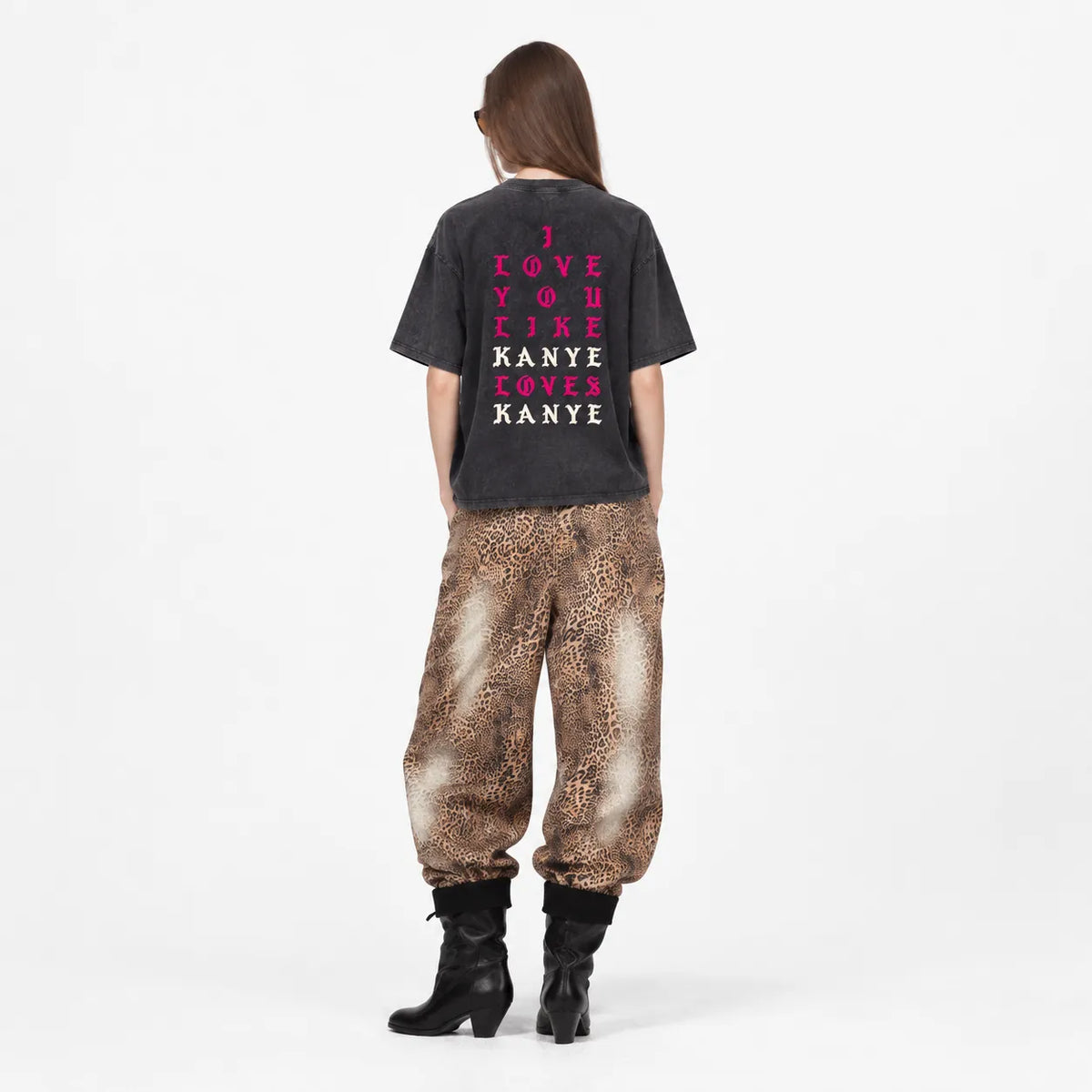 LAWLESSROW KANYE LOVES KANYE Portrait Black Vintage Acid Wash Tee