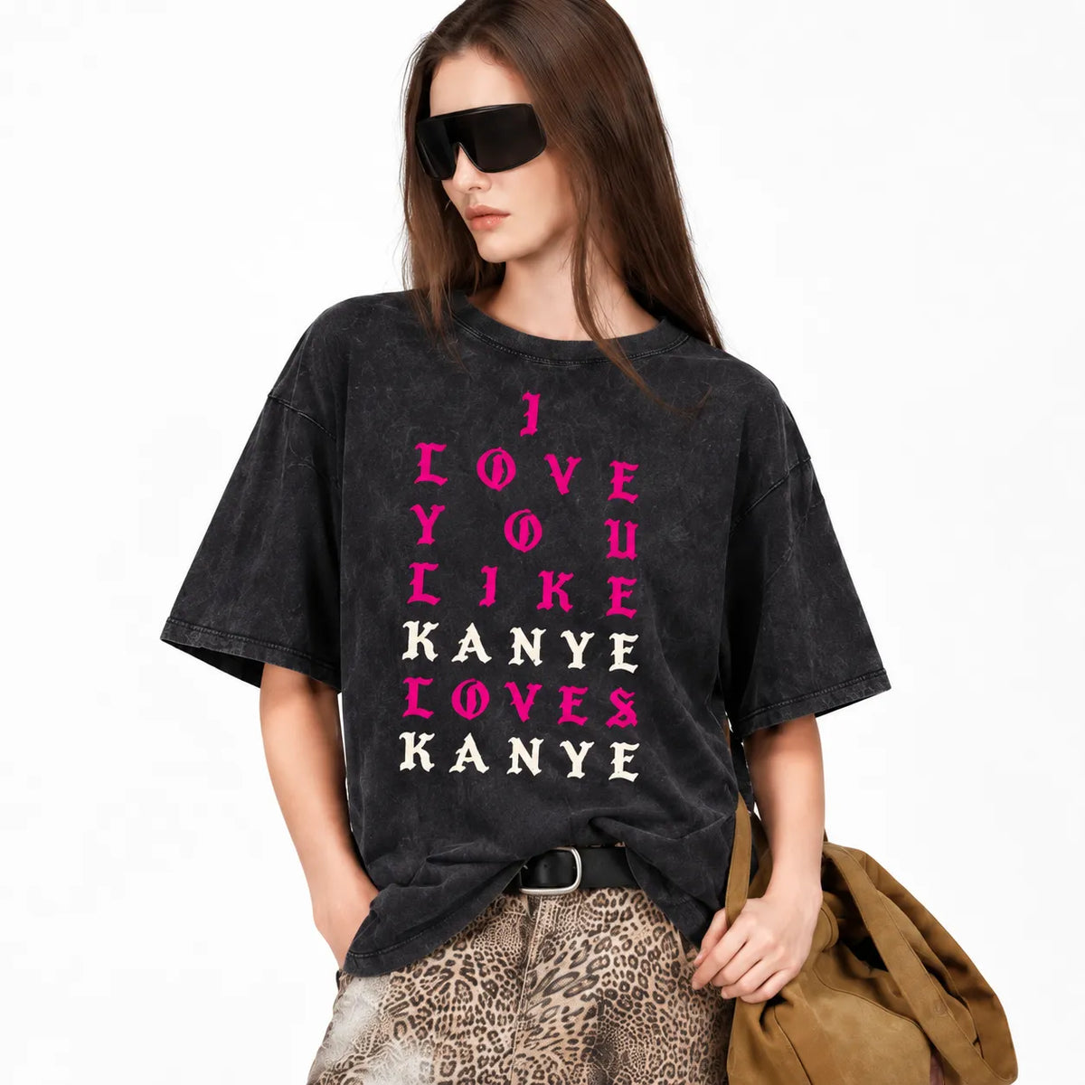 LAWLESSROW KANYE LOVES KANYE Portrait Black Vintage Acid Wash Tee