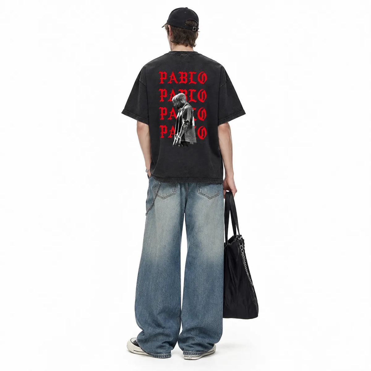 LAWLESSROW KANYE PABLO Portrait Black Vintage Acid Wash Tee