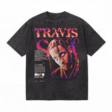 LAWLESSROW TRAVIS UTOPIA Portrait Black Vintage Acid Wash Tee