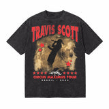 LAWLESSROW TRAVIS SCOTT CIRCUS MAXIMUS Brazil Black Vintage Acid Wash Tee