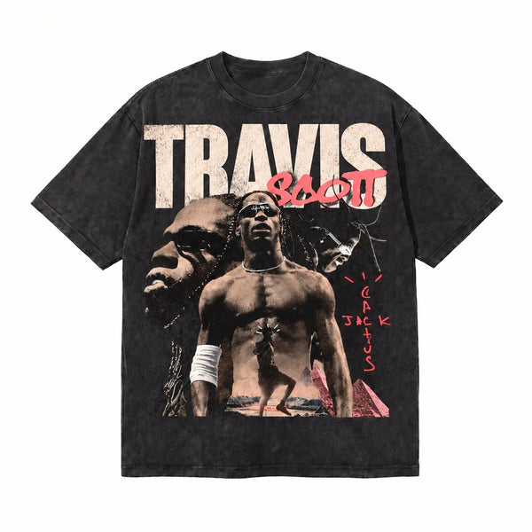LAWLESSROW TRAVIS SCOTT Cactus Jack Graffiti Black Vintage Acid Wash Tee