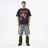 LAWLESSROW TRAVIS UTOPIA Portrait Black Vintage Acid Wash Tee