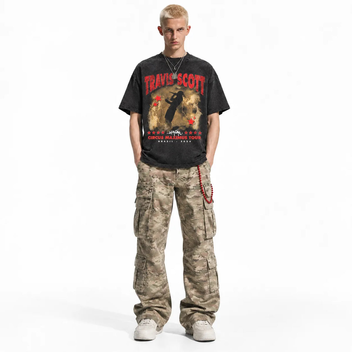 LAWLESSROW TRAVIS SCOTT CIRCUS MAXIMUS Brazil Black Vintage Acid Wash Tee