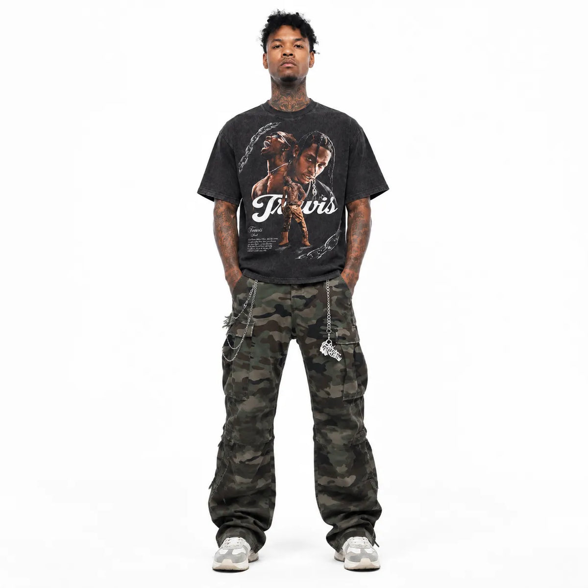 LAWLESSROW TRAVIS SCOTT Heavy Chains Black Vintage Acid Wash Tee