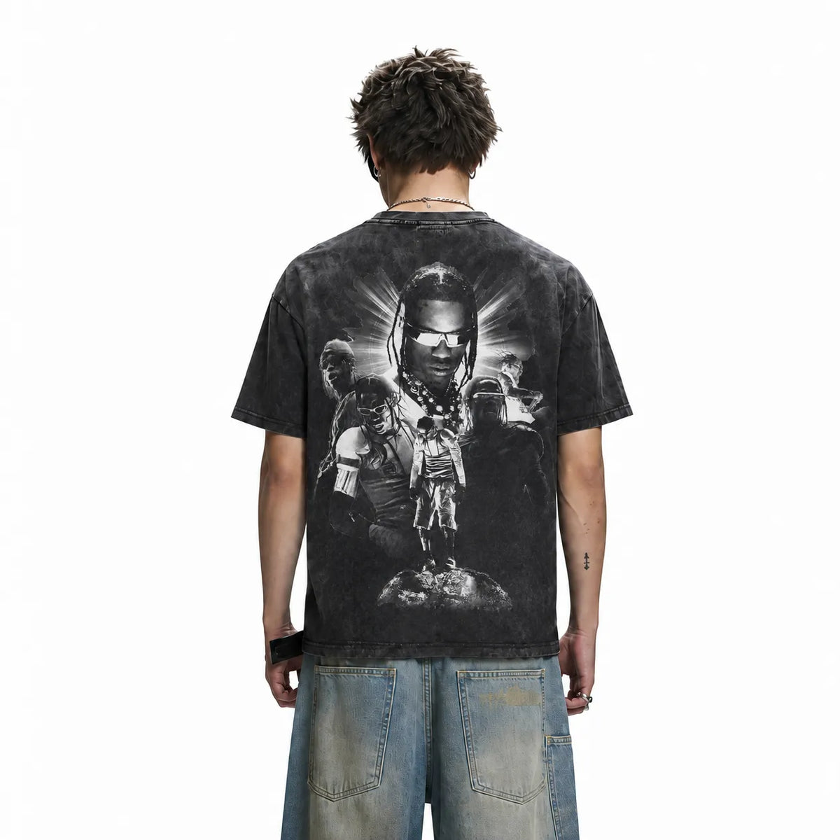 LAWLESSROW TRAVIS SCOTT Aura Legacy Black Vintage Acid Wash Tee