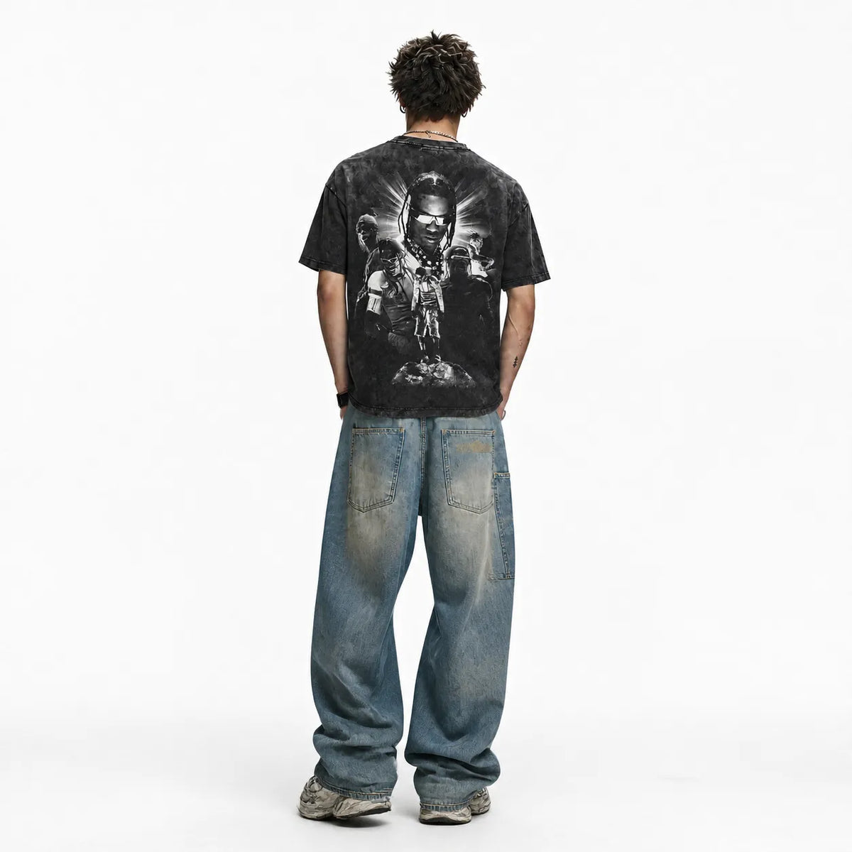 LAWLESSROW TRAVIS SCOTT Aura Legacy Black Vintage Acid Wash Tee