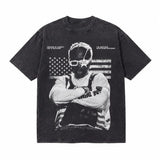 LAWLESSROW ASAP ROCKY Flag Star Editorial Black Vintage Acid Wash Tee