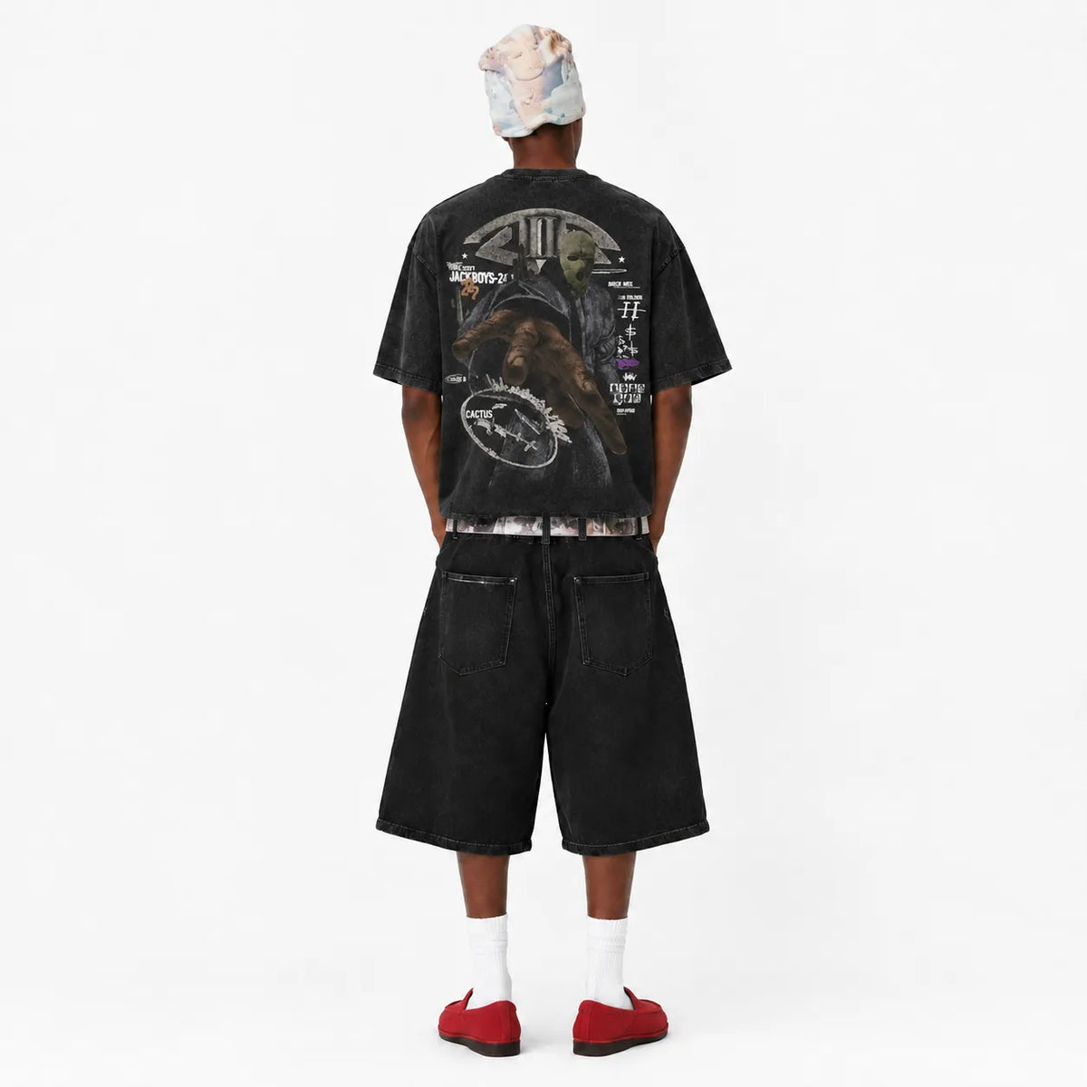 LAWLESSROW TRAVIS SCOTT JACKBOYS Reaching Hand Black Vintage Acid Wash Tee