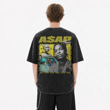 LAWLESSROW ASAP ROCKY Yellow Dystopian Black Vintage Acid Wash Tee