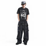 LAWLESSROW ASAP ROCKY Flag Star Editorial Black Vintage Acid Wash Tee