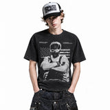 LAWLESSROW ASAP ROCKY Flag Star Editorial Black Vintage Acid Wash Tee