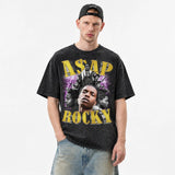 LAWLESSROW ASAP ROCKY Gold Voltage Black Vintage Acid Wash Tee