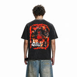 LAWLESSROW TRAVIS SCOTT Flame Logo Black Vintage Acid Wash Tee