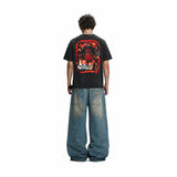 LAWLESSROW TRAVIS SCOTT Flame Logo Black Vintage Acid Wash Tee