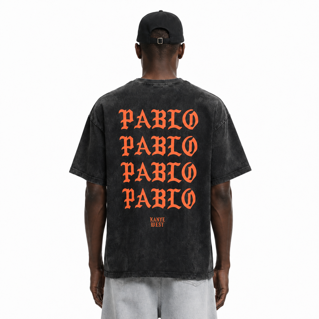 LAWLESSROW KANYE PABLO Black Vintage Acid Wash Tee