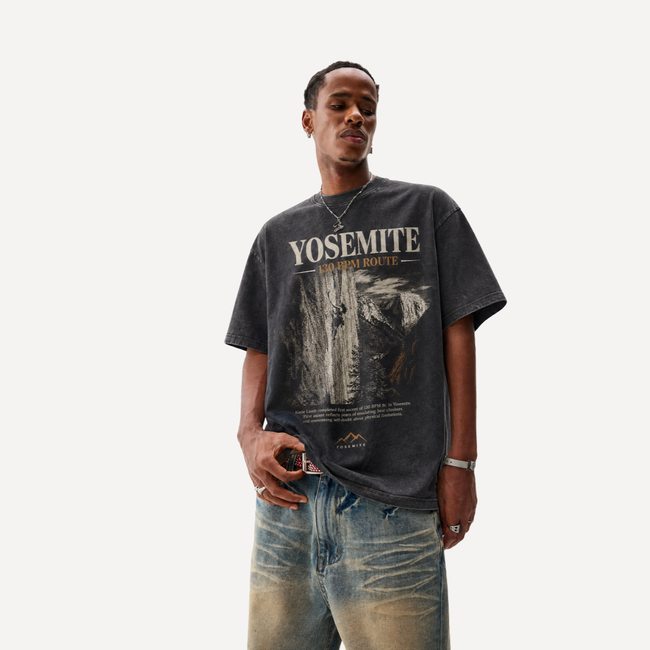Lawless Row "Yosemite 130 BPM Route" Climbing Washed Black Oversized Tee Main Image