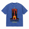 LAWLESSROW Sinners Caturday Night Candle Guitar Vintage Acid Wash Tee