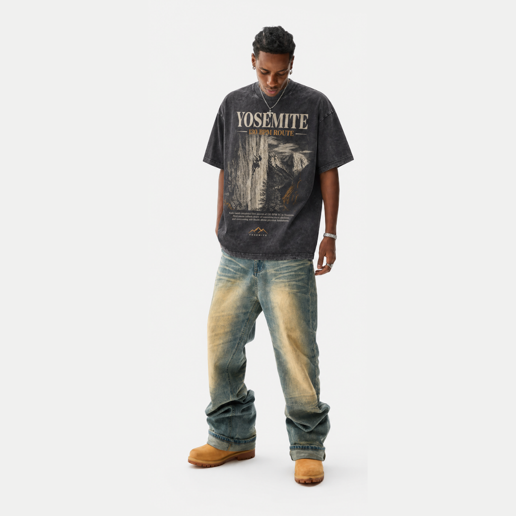 Lawless Row "Yosemite 130 BPM Route" Climbing Washed Black Oversized Tee