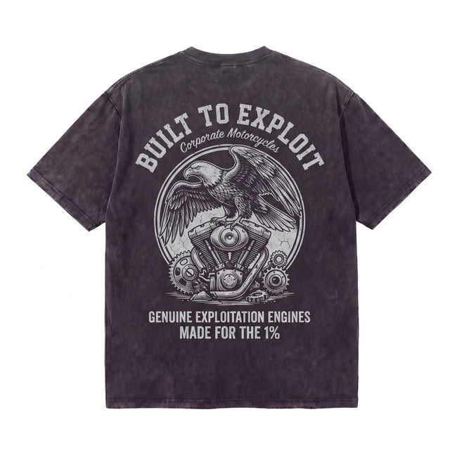 Black graphic t-shirt with eagle and engine illustration, motorcycle-inspired back print. Hover Image