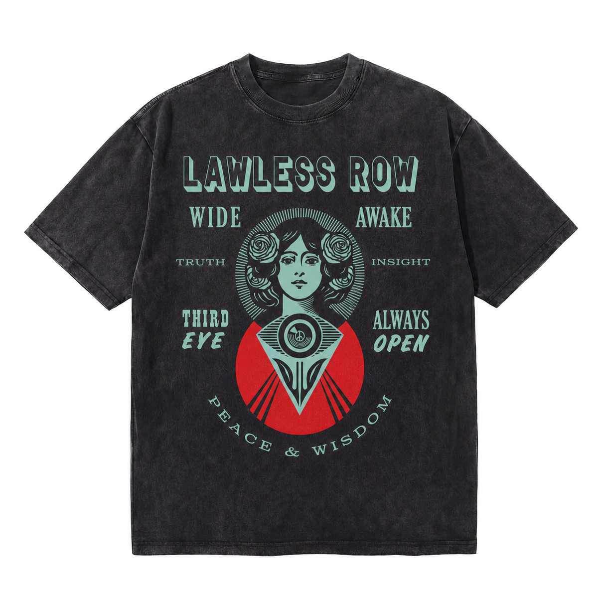 100%Cotton|Vintage Acid Wash Lawless Row Third Eye Mystic Graphic Tee | Spiritual Awakening Unisex Oversized High-Quality Cotton Blend Streetwear T-Shirt