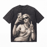 Lawless Row "Selfie Venus" Streetwear Washed Black Oversized Tee