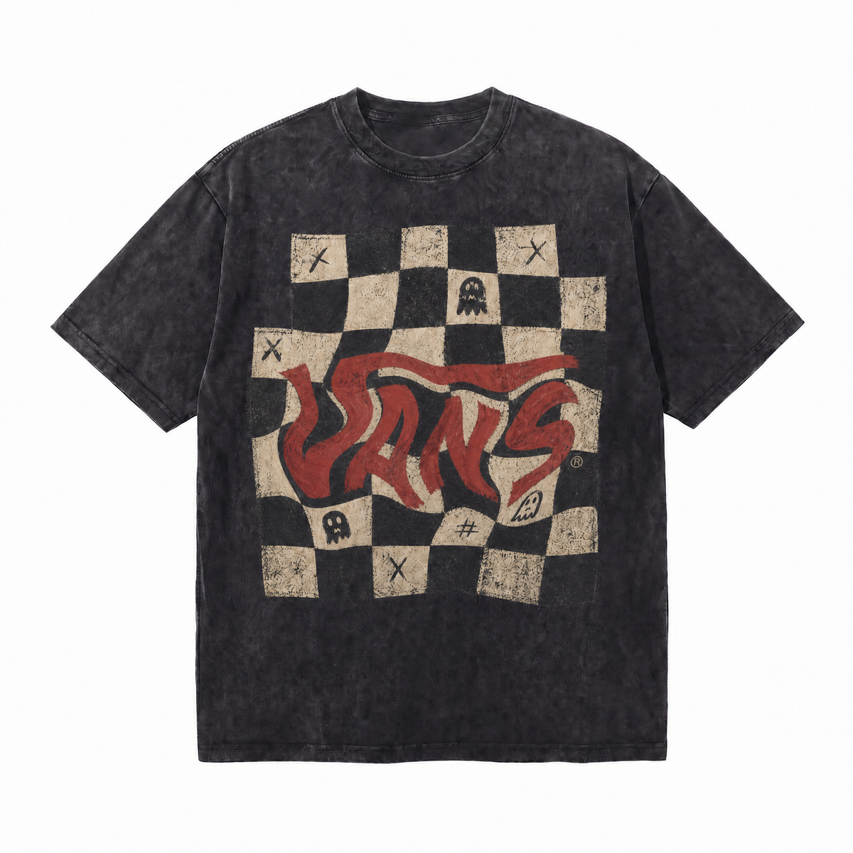 LAWLESSROW Ghost Check Tee | Vintage Washed Streetwear