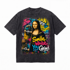 Lawless Row "Smile While You Grind" Mona Lisa Skate Washed Black Oversized Tee