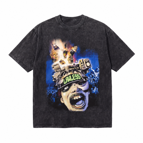 100Cotton|Vintage Acid Wash Lawless Horror Cyberpunk Surreal Monster Collage Graphic Tee | Dark Weirdcore Unisex Oversized High-Quality Cotton Blend Streetwear T-Shirt