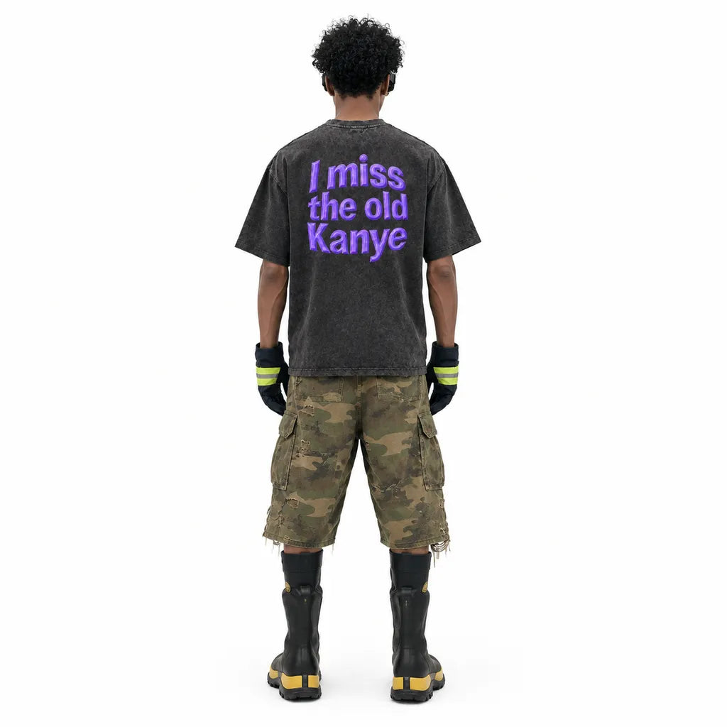LAWLESSROW I MISS THE OLD KANYE Black Vintage Acid Wash Tee