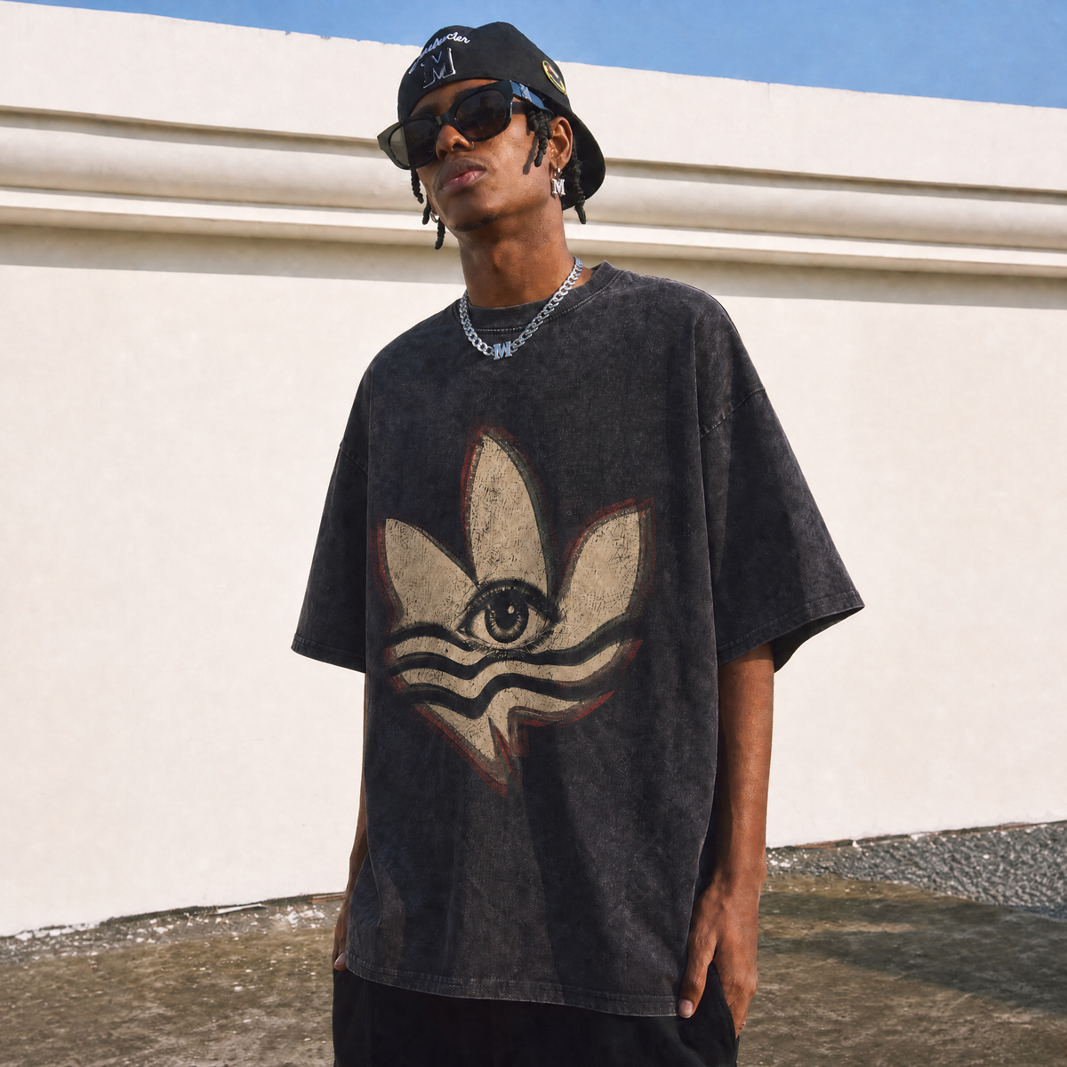 LAWLESSROW Psychedelic Lotus All Seeing Eye Wave Vintage Grain Collage Vintage Tee