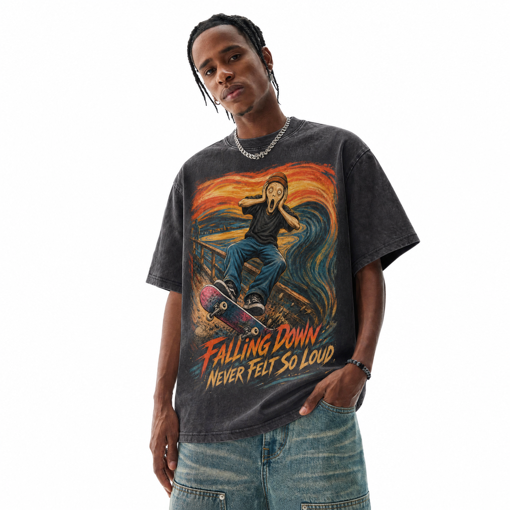 Lawless Row "The Scream Skater" Washed Black Oversized Tee