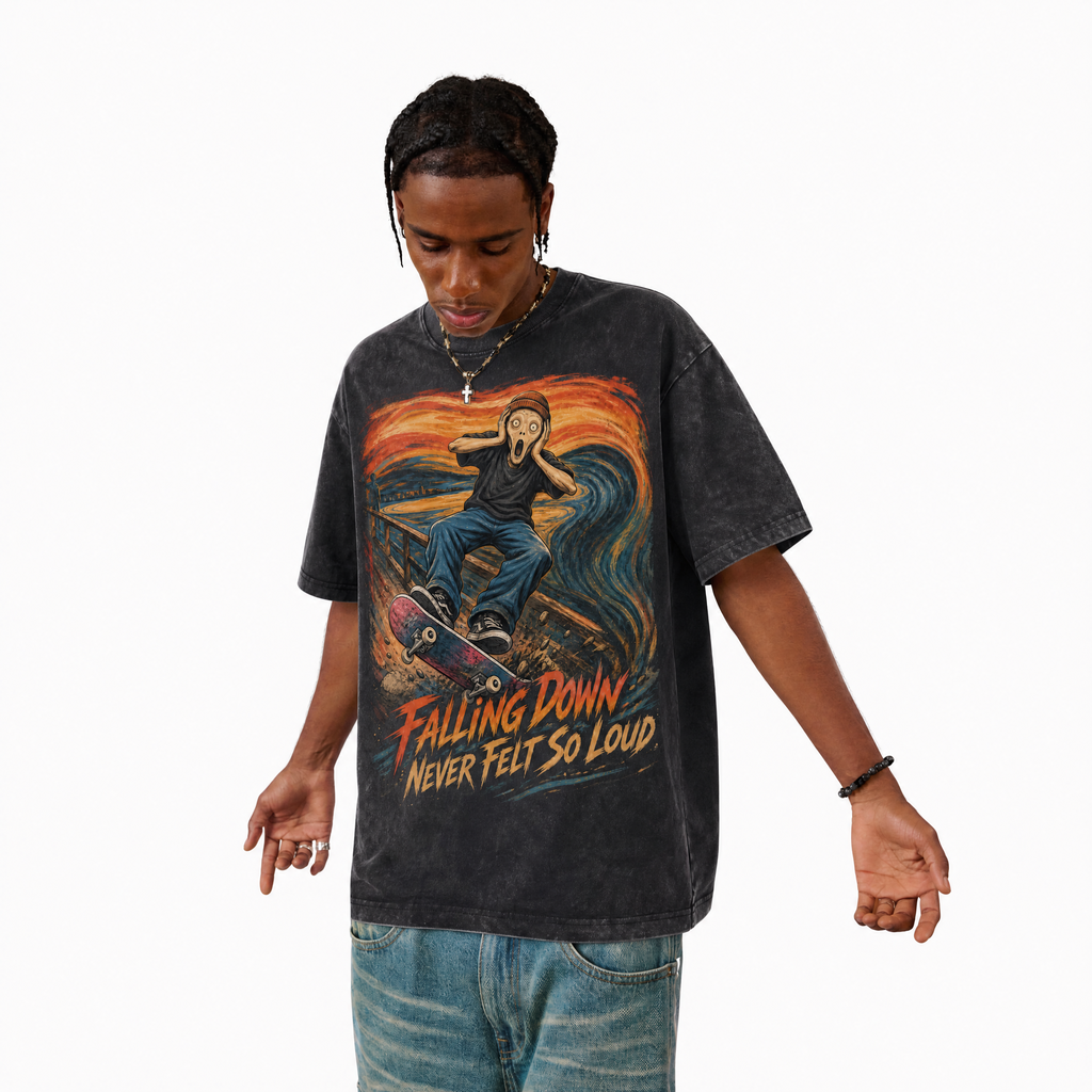 Lawless Row "The Scream Skater" Washed Black Oversized Tee