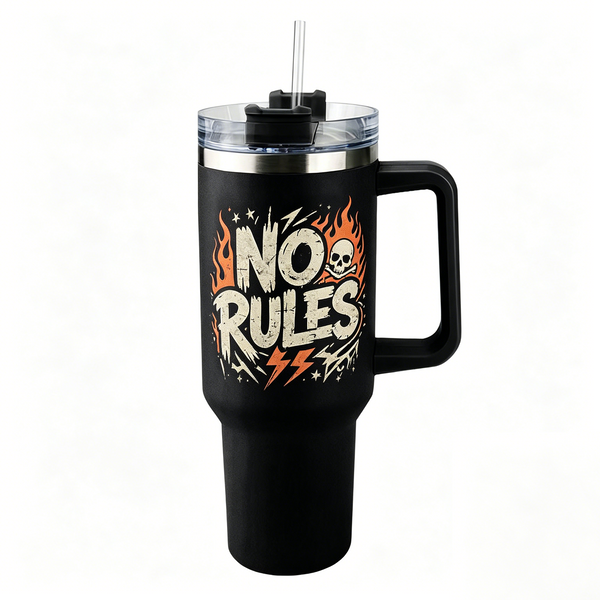 Lawless Row "No Rules" 40oz Tumbler | Matte Black Punk Skull Cup