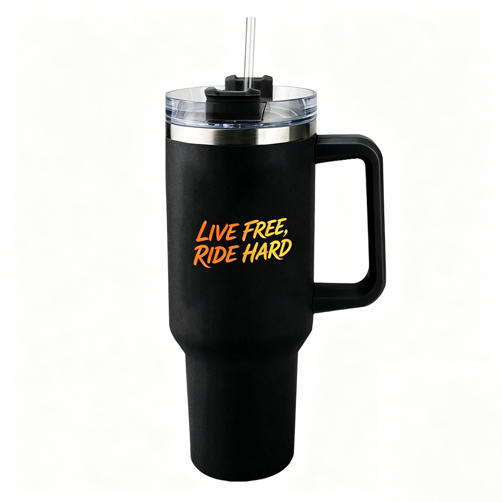 Lawless Row "Live Free Ride Hard" 40oz Tumbler | Biker Vibe Matte Black Cup