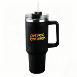 Lawless Row "Live Free Ride Hard" 40oz Tumbler | Biker Vibe Matte Black Cup