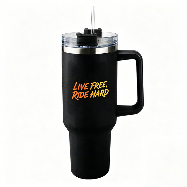 Lawless Row "Live Free Ride Hard" 40oz Tumbler | Biker Vibe Matte Black Cup