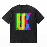 Vintage Acid Wash Rainbow Glitch FCK Bold Letter Graphic Tee LGBTQ Oversized Punk Street T-Shirt
