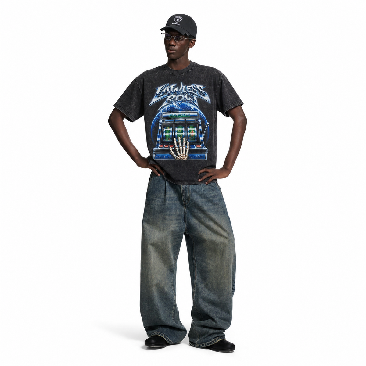 LAWLESS ROW Slot Machine Skeleton Vintage Washed Tee