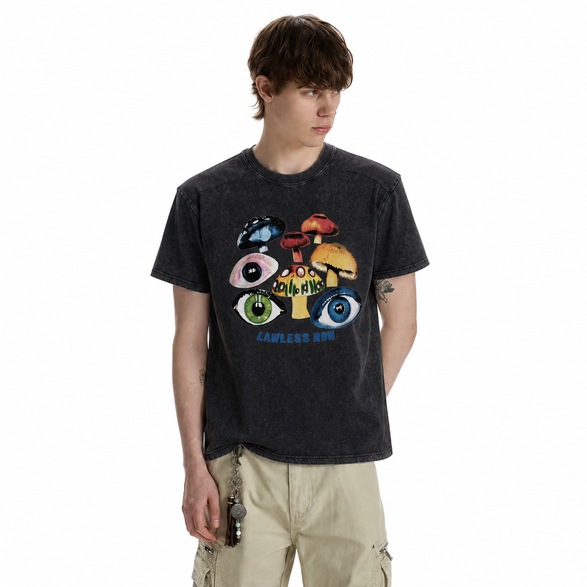 LAWLESS ROW Trippy Mushroom Eyes Vintage Washed Tee