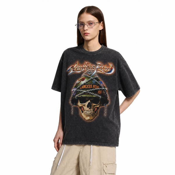 LAWLESS ROW Helmet Skull Vintage Washed Tee - hover