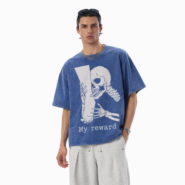 LAWLESS ROW My Reward Skeleton Graphic Vintage Washed Tee - hover