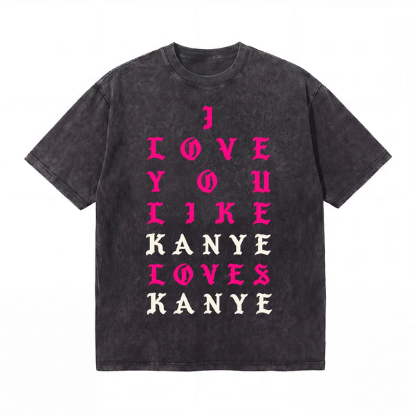 LAWLESSROW KANYE LOVES KANYE Portrait Black Vintage Acid Wash Tee