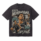 Victor Wembanyama The Alien Collage Washed Black Oversized T-Shirt | Retro Spurs Basketball Bootleg Tee