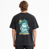 LAWLESSROW Statue of Liberty Minion Torch Vintage Acid Wash Tee
