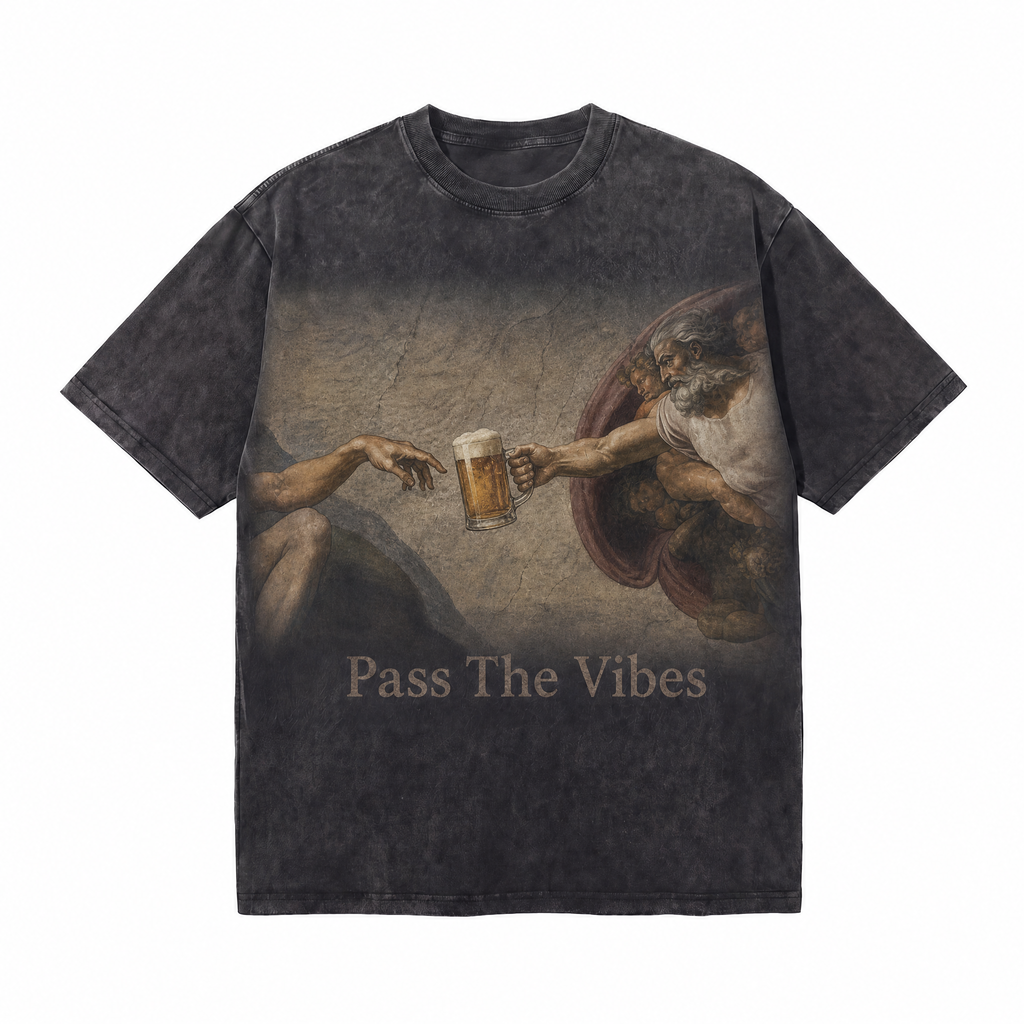 Lawless Row "Pass The Vibes" Creation of Adam Beer Washed Black Oversized Tee