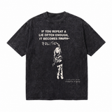 Vintage Acid Wash Anti-Politics Lie Quote Silhouette Graphic Tee | Freedom Activism Unisex Oversized High-Quality Cotton Blend Streetwear T-Shirt