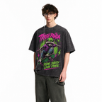 Vintage Acid Wash Trash Panda Skate Raccoon Graphic Tee | Neon Retro Street Skate Unisex Oversized High-Quality Cotton Blend Streetwear T-Shirt