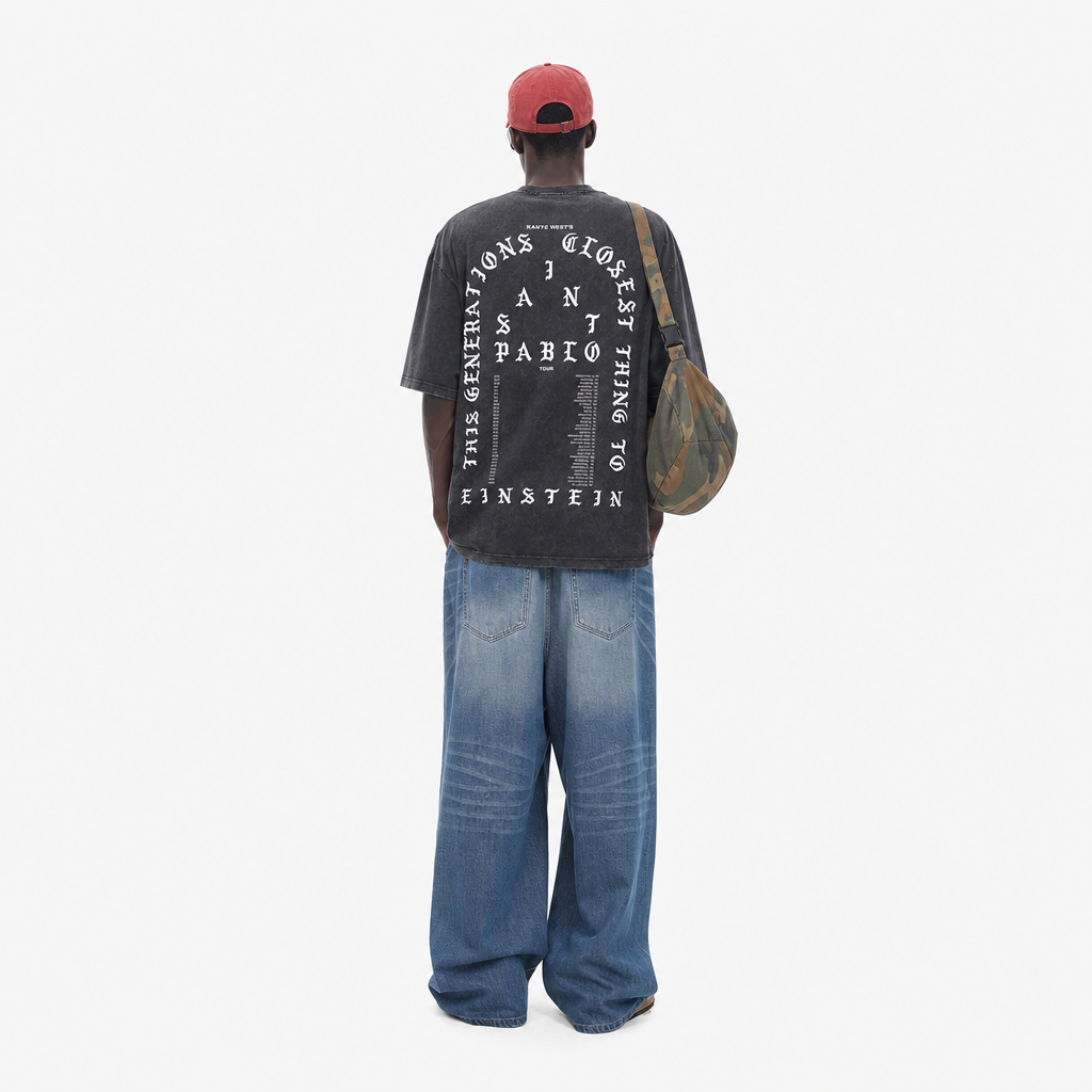 LAWLESSROW KANYE Album Tour Black Vintage Acid Wash Tee